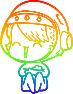 Gökkuşağı gradyan çizimi mutlu bir uzay kızının çizimi bir insan tarafından çizilmiş