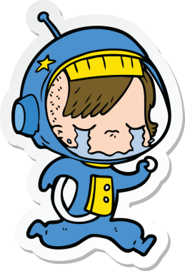 Bir insan tarafından çizilmiş, ağlayan astronot bir kızın çıkartması.