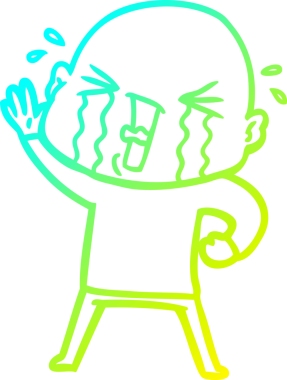 Bir insan tarafından çizilmiş, ağlayan kel bir adamın çizdiği soğuk çizgi.