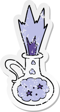 Bir insan tarafından çizilmiş sihirli bir iksirin sıkıntılı yapıştırması.