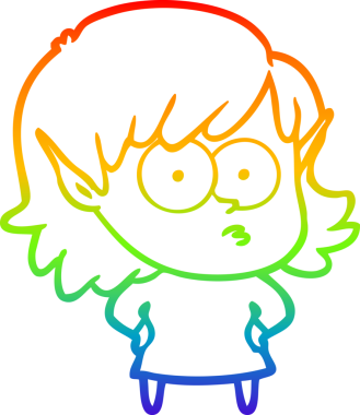 Karikatür çizen gökkuşağı gradyanı bir insan tarafından çizilen elf kızı şok etti.