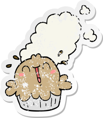 Bir insan tarafından çizilmiş şirin bir karikatür pastasının sıkıntılı çıkartması.