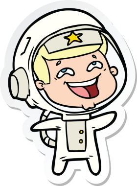 Bir insan tarafından çizilmiş, gülen astronotun çıkartması.