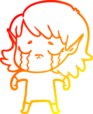 Bir insan tarafından çizilmiş, ağlayan bir elf kızı çizimi.