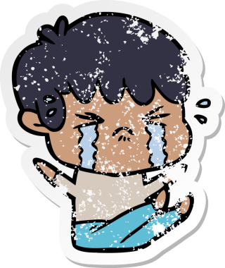 Bir insan tarafından çizilmiş, ağlayan bir çizgi film çocuğunun sıkıntılı çıkartması.