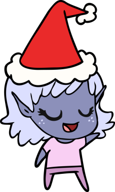 Bir insan tarafından çizilmiş Noel Baba şapkası takan elf bir kızın çizdiği mutlu el çizgisi.