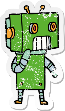 Bir insan tarafından çizilmiş karikatür robotunun sıkıntılı çıkartması.