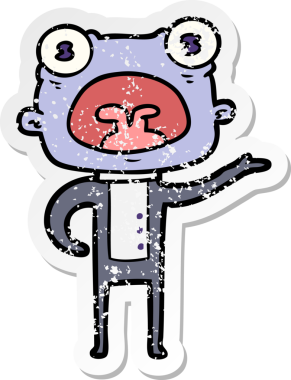 Bir insan tarafından çizilmiş garip uzaylı karikatürünün sıkıntılı çıkartması.