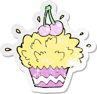 Bir insan tarafından çizilmiş patlayan bir kapkekin retro sıkıntılı çıkartması.