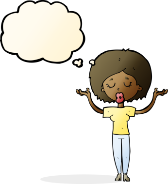 Bir insan tarafından çizilmiş düşünce baloncuğu olan barışçıl bir kadın.