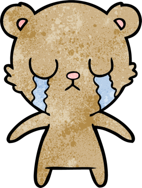 Bir insan tarafından çizilmiş ağlayan çizgi film ayısı.