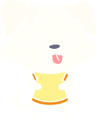 Bir insan tarafından çizilmiş düz renkli çizgi film köpeği.