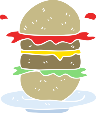 Bir insan tarafından çizilmiş hamburgerin düz renk çizimi