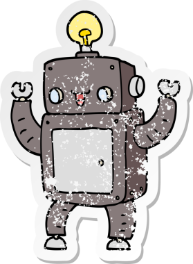 Bir insan tarafından çizilmiş mutlu bir robotun sıkıntılı çıkartması.