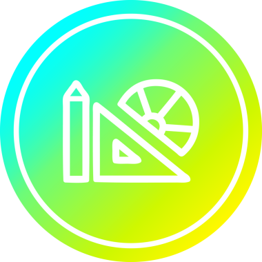 Matematik ekipmanları dairesel simgesi ve bir insan tarafından çizilen gradyan bitiş şekli