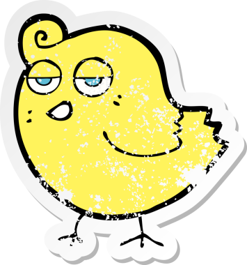 Bir insan tarafından çizilmiş karikatür kuşunun gerilmiş çıkartması.