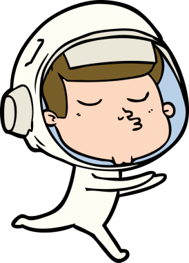 Bir insan tarafından çizilmiş kendine güvenen bir astronot çizgi filmi.