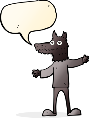 Bir insan tarafından çizilmiş konuşma balonu olan bir kurt adam.