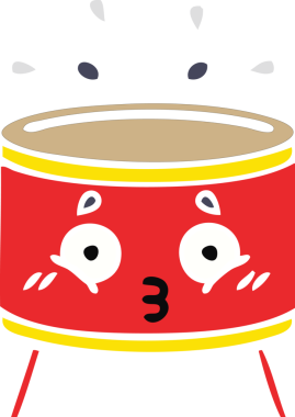 Bir insan tarafından çizilen davulun düz renk retro karikatürü