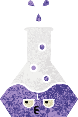 Bir insan tarafından çizilmiş bir deney şişesinin retro çizim tarzı karikatürü.