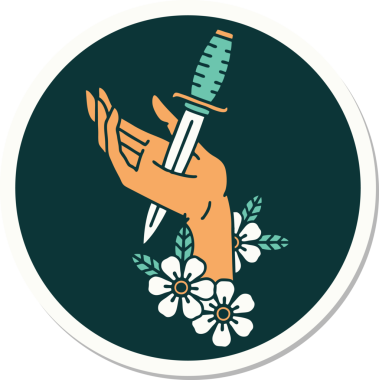 Bir insan tarafından çizilmiş eline geleneksel bir hançer stili dövme çıkartması.