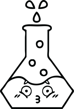 Bir insan tarafından çizilmiş bir bilim şişesinin çizgi çizimi.