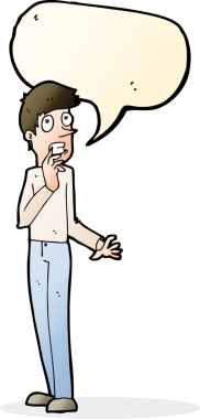 Bir insan tarafından çizilmiş, konuşma balonu olan endişeli bir adam.