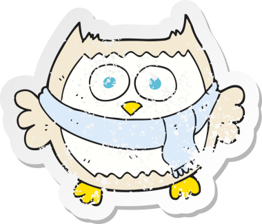 Bir insan tarafından çizilmiş eşarp takan bir baykuşun gerilimli çıkartması.