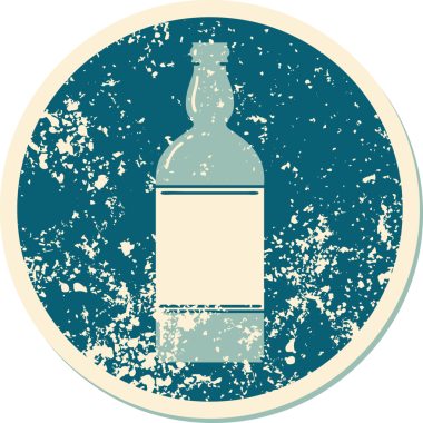 Bir insan tarafından çizilmiş sembolik dövmeli bir şişe resmi.