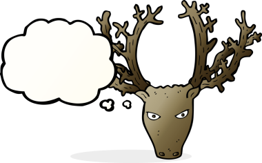 Bir insan tarafından çizilmiş düşünce baloncuklu bir geyik kafası.
