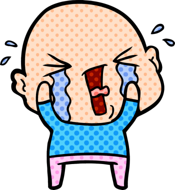 Bir insan tarafından çizilmiş ağlayan kel bir adam.