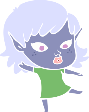 Bir insan tarafından çizilmiş düz renkli bir elf kızı.