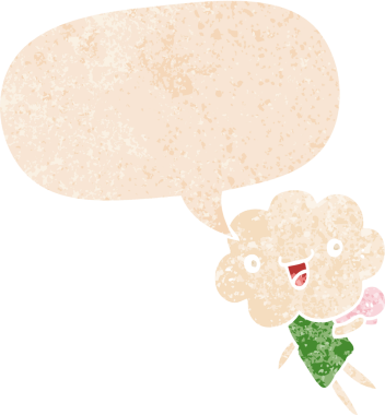 Bir insan tarafından çizilmiş grunge sıkıntılı retro biçimli konuşma balonu ile çizgi film başlıklı yaratık