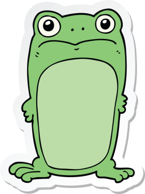 Bir insan tarafından çizilmiş, dik dik bakan bir kurbağa çıkartması.