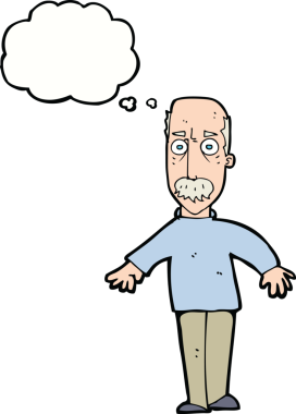 Bir insan tarafından çizilen düşünce baloncuğuyla yaşlı bir adamı sinirlendiren çizgi film.