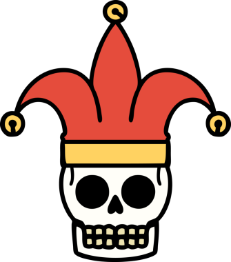 Bir insan tarafından çizilmiş geleneksel bir kafatası soytarısı dövmesi.