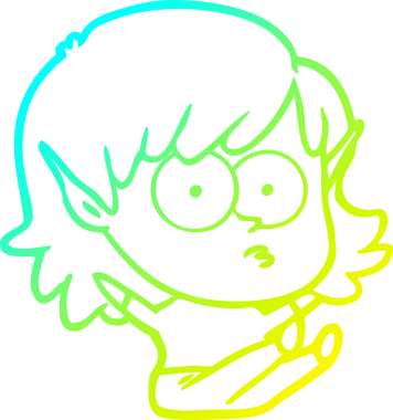 Soğuk gradyan çizgi çizimi bir insan tarafından çizilmiş bir elf kızı