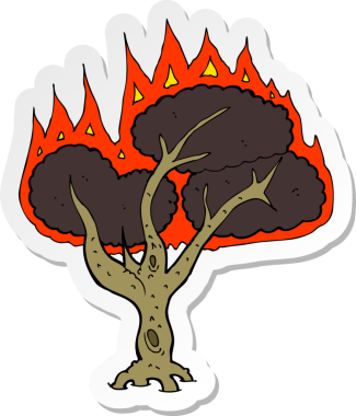 Bir insan tarafından çizilmiş yanan bir ağacın çıkartması.