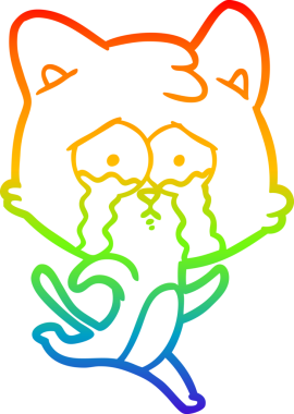 Gökkuşağı gradyan çizgi çizimi bir insan tarafından çizilmiş ağlayan bir kedi