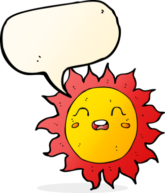 Bir insan tarafından çizilmiş konuşma baloncuklu çizgi film güneşi.