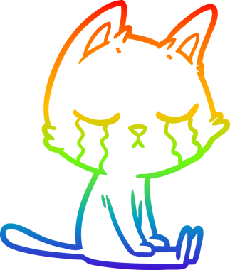 Bir insan tarafından çizilmiş ağlayan çizgi film kedisinin çizimi.