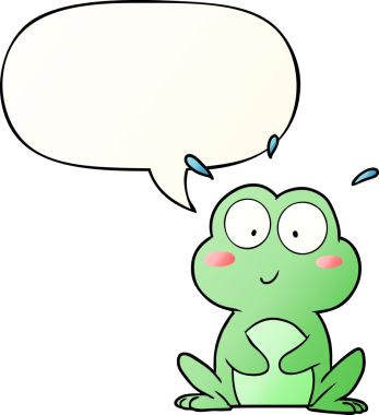 Bir insan tarafından çizilmiş yumuşak eğimli konuşma baloncuğu olan sevimli çizgi film kurbağası.