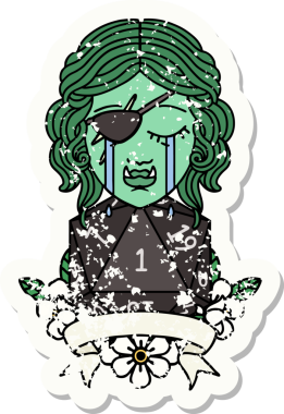 Retro Dövme Tarzı Ağlayan Ork Haydut Karakteri Bir insan tarafından çizilmiş doğal bir rulo