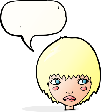 Bir insan tarafından çizilmiş konuşma balonu olan mutsuz bir kız çizgi filmi.