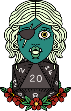 Retro Dövme Biçimi Bir insan tarafından çizilmiş 20 zarlı yarı ork haydudu