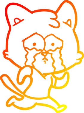 Bir insan tarafından çizilen ağlayan çizgi film kedisinin sıcak çizgi çizgisi.