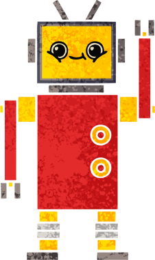 Bir insan tarafından çizilmiş bir robotun retro çizim tarzı karikatürü