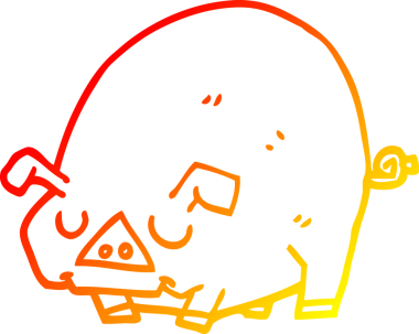 Bir insan tarafından çizilmiş şişman bir domuzun sıcak çizgi çizimi.