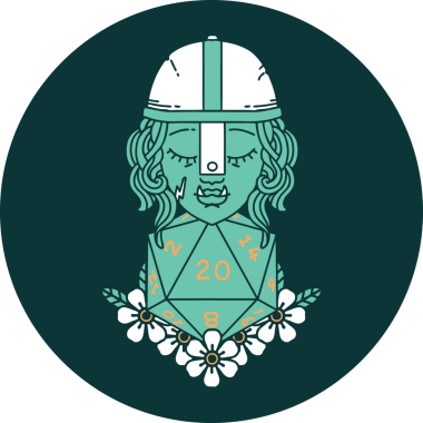 Bir insan tarafından çizilmiş 20 zarlı yarı ork savaşçı karakteri simgesi