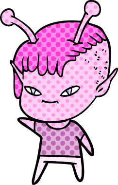 Bir insan tarafından çizilmiş sevimli uzaylı kız çizgi filmi.